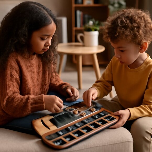 Mancala in Handcrafted Elephant Box – Vintage Wooden Game, Intricate Design - Picture 1 of 13